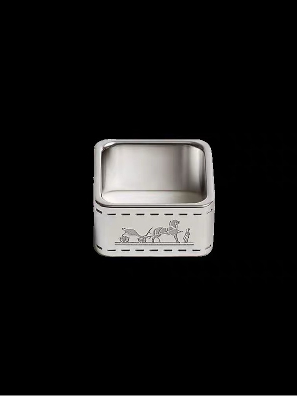 Luxury Silver Horse-Engraved Square Scarf Ring